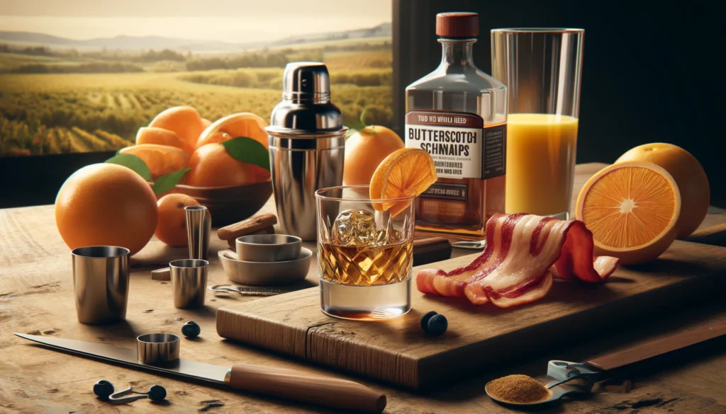 DALL·E 2024 10 25 19.43.07 A realistic landscape image representing the Ingredients and Tools Youll Need section for making a breakfast shot. The image features a close up of